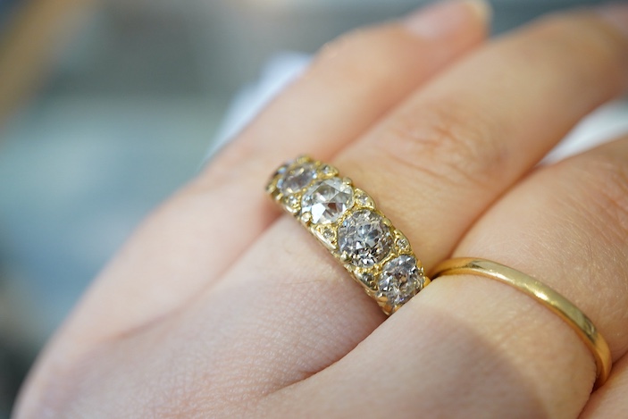 A five-stone diamond ring, circa 1900